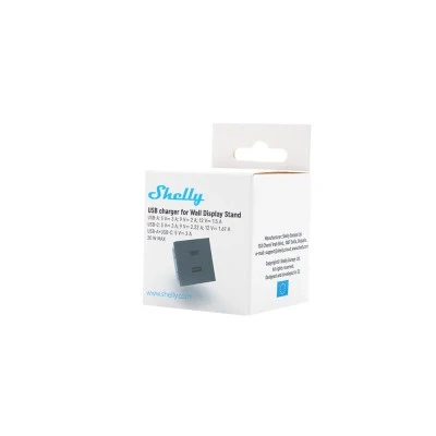 USB φορτιστής Shelly USB Charger Adapter (USB-C/USB-A) μαύρος με 2 θύρες Type-A και Type-C για το Shelly Wall Display Stand