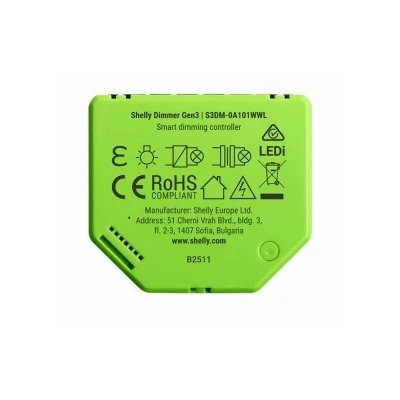 Ελεγκτής dimming Shelly Dimmer Gen3 WiFi για τηλεχειρισμό των φωτιστικών με Bluetooth & προστασία υπερφόρτωσης