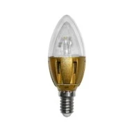 Λάμπα LED κερί E14 3W 230V 5500k ψυχρό λευκό φως 180lm με διάφανο κάλυμμα & χρυσό αλουμίνιο σώμα
