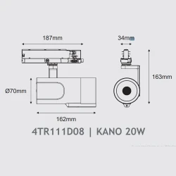 Σποτ ράγας αλουμινίου μαύρο AI KANO track spot 20 W RGBW 220-240V 24° D70x162 mm με dual sensor και Bluetooth