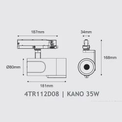 AI KANO track spot μαύρο αλουμινίου 35W RGBW 220-240V 24° D80x181mm με dual sensor & Bluetooth (4TR112D08)