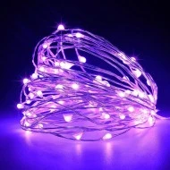 100 λαμπάκια μωβ MINI LED σε σειρά ασημί χαλκος με μετασχηματιστή IP44