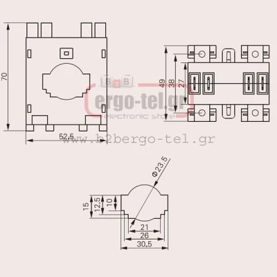 Μετασχηματιστής εντάσεως μπάρας Φ30 DX30 720V 50Α/5Α 1,5VA 70X52X27 DIXSEN