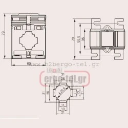 Μετασχηματιστής εντάσεως μπάρας Φ30 MBO62/30 DIXSEN 720V 150A/5A 1.5VA(K.0,5) 3.75VA(K.1) 79x60x35