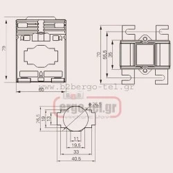 Μετασχηματιστής εντάσεως μπάρας Φ40 MBO62/40 DIXSEN 720V 400A/5A 5va(k.0,5) 5va(k.1) 79x60x35