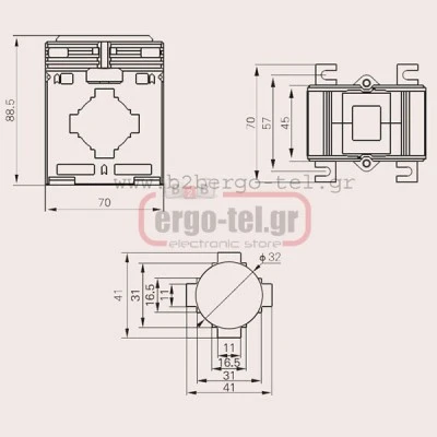 Μετασχηματιστής εντάσεως μπάρας Φ40 MBO-40 DIXSEN 720V 600Α/5Α 5VA(K.0,5) 7.5VA(K.1) 88.5X70X45