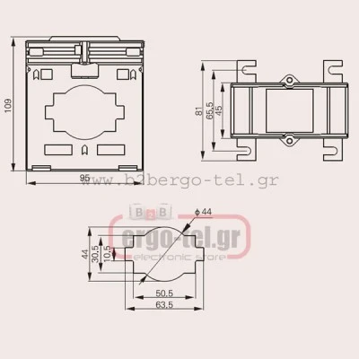 Μετασχηματιστής εντάσεως μπάρας Φ60 MBO-70 DIXSEN 720V 1600Α/5Α 15VA 109X95X45