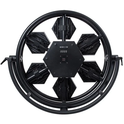 GloboStar® 51195 HALO HEXA Επαγγελματικό Φωτιστικό Ειδικών Εφέ DIGITAL MATRIX PIXEL & Blinder - 7 x 50W LED COB Chips Ultra Gold Warm White 2200K & 168 x 0.5W LED SMD5050 Chips RGB - AC 220V-240V DMX512 Display on Body - Μαύρο - Μ50 x Π10.5 x Υ47c
