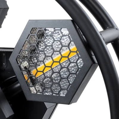 GloboStar® 51195 HALO HEXA Επαγγελματικό Φωτιστικό Ειδικών Εφέ DIGITAL MATRIX PIXEL & Blinder - 7 x 50W LED COB Chips Ultra Gold Warm White 2200K & 168 x 0.5W LED SMD5050 Chips RGB - AC 220V-240V DMX512 Display on Body - Μαύρο - Μ50 x Π10.5 x Υ47c