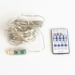100 smart mini led  RGB με τροφοδοσία usb διαχειριστή προγράμματος με εφαρμογή, με τηλεχειριστήριο & διάφανο καλώδιο πλακέ & προέκταση παροχής 2m IP20