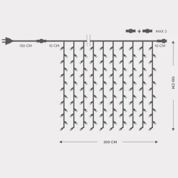 200 Χριστουγεννιάτικα led λαμπάκια κουρτίνα 200cm x 100cm λευκά επεκτεινόμενα με IP44