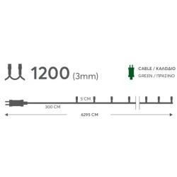 1200 χριστουγεννιάτικα led λαμπάκια σταθερά θερμό φως 6295cm IP44 με πράσινο καλώδιο