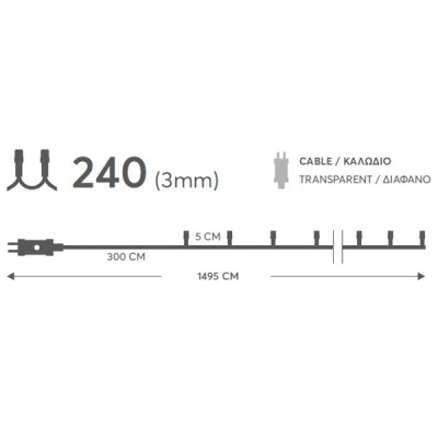 240 κόκκινα χριστουγεννιάτικα led λαμπάκια με πρόγραμμα 1495cm IP44 διάφανο καλώδιο
