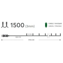 1500 χριστουγεννιάτικα led λαμπάκια με πρόγραμμα θερμό φως 7795cm IP44 με πράσινο καλώδιο