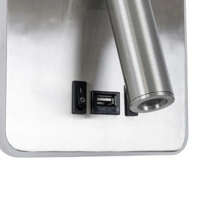 Φωτιστικό τοίχου ξενοδοχείου Bed Side LED 4500Κ 6W 600lm 36° & 360° Reading Light & κρυφός φωτισμός - φορτιστής USB 3A νίκελ GloboStar® LADY-S 60945 Μοντέρνο Φωτιστικό Τοίχου - Απλίκα Ξενοδοχείου Bed Side LED 6W 600lm 36° & 360° AC 220-240V - Reading Light & Κρυφός Φωτισμός - Φορτιστής USB 3A - Μ15 x Π15 x Υ7cm - Φυσικό Λευκό 4500K - Νίκελ Βούρτσας- 3 Χρόνια Εγγύηση