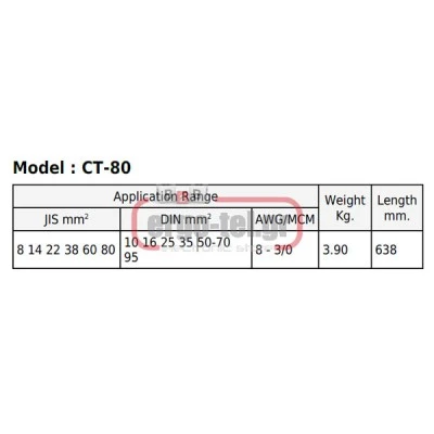Πρέσσα έμβολο CT-80 για γυμνούς ακροδέκτες 6-80mm² Πρέσσα έμβολο CT-80 για γυμνούς ακροδέκτες 6-80mm²