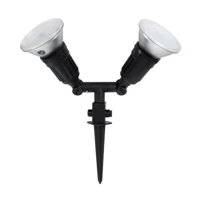 GloboStar® GRASEDO 61614 Καρφωτή Βάση Κήπου με 2 Ντουί E27 για Λάμπες Σποτ PAR38 - Αδιάβροχη IP67 - Υψηλής Αντοχής ABS - VDE Certified - Μ25 x Π7.5 x Υ43.5cm - Μαύρο - 5 Years Warranty