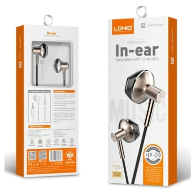 Εarphones με μικρόφωνο LDNIO 3.5mm σύνδεση, Φ13mm & μήκος καλωδίου 1.2m ροζ χρυσό χρώμα
