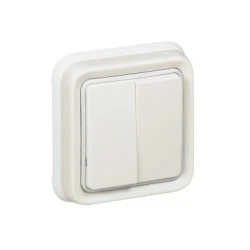 Διακόπτης διπλός LEGRAND σειρά Plexo IP55 Αλέ - Ρετούρ  χωνευτής τοποθέτησης με νύχια πλήρης σε λευκό χρώμα IP55