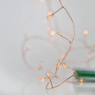 50 led λαμπάκια σε σειρά μπαταρίας cluster θερμό φως με μπρονζέ καλώδιο χαλκού IP20