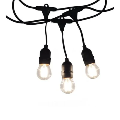 GloboStar® 78984 WIRE GARLAND Καλωδιογιρλάντα PVC 15 Μέτρων με 15 Ντουί E27 με Πρίζα Schuko Επεκτεινόμενη Αδιάβροχη IP65