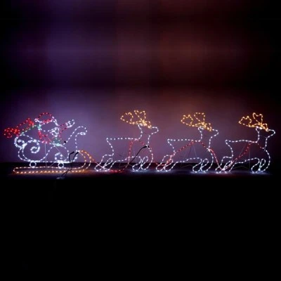 Άγιος Βασίλης με έλκηθρο και 3 ταράνδους 30m με Led φωτοσωλήνα με πρόγραμμα 400x75CM,