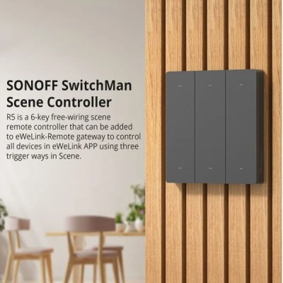 GloboStar® 80093 SONOFF R5-3C Free Wiring eWeLink Remote Switchman Smart Wall Stick-On Switch WiFi With 2 x Battery 3V 2032 3 Way