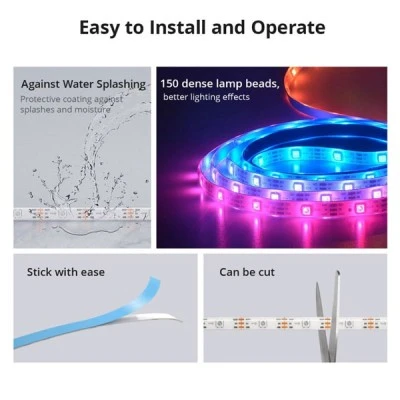 GloboStar® 80099 SONOFF L3-5M-PRO RGBIC Digital IC RGB Smart LED Strip Light WiFi 2.4GHz 90 SMD/M 5050 5m Roll & Power Adapter DC 5V Max 10W