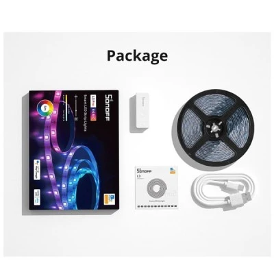 GloboStar® 80099 SONOFF L3-5M-PRO RGBIC Digital IC RGB Smart LED Strip Light WiFi 2.4GHz 90 SMD/M 5050 5m Roll & Power Adapter DC 5V Max 10W