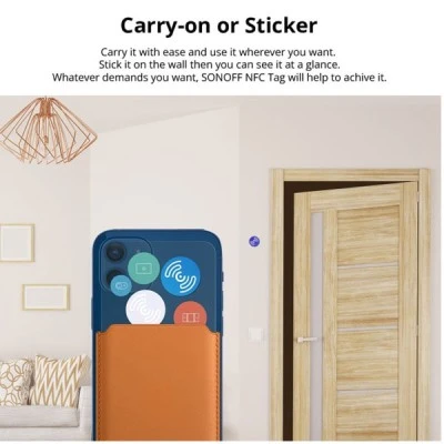 GloboStar® 80100 SONOFF 2 x PAIR NFC Tag Tap to Trigger Tap to Start Your Smart Life Carry-on or Sticker One Scene/NFC