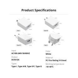 Φορτιστής χωρίς καλώδιο με θύρα USB-A λευκός (Sonoff)  Power DC 5V/2A AC 100-240V Type E/F Adapter