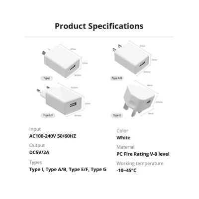Φορτιστής χωρίς καλώδιο με θύρα USB-A λευκός (Sonoff)  Power DC 5V/2A AC 100-240V Type E/F Adapter