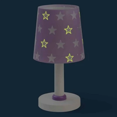 Παιδικό φωτιστικό κομοδίνου Stars Lilac σε λιλά χρώμα με αστεράκια με φωσφορίζοντα μέρη