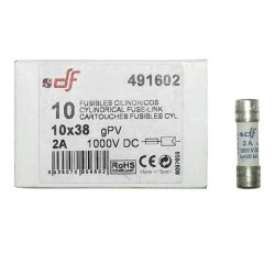 Ασφάλεια κυλινδρική (φυσίγγιο) 10x38mm 2A 1000V DC gR για φωτοβολταϊκά συστήματα