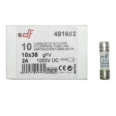 Ασφάλεια κυλινδρική (φυσίγγιο) 10x38mm 2A 1000V DC gR για φωτοβολταϊκά συστήματα