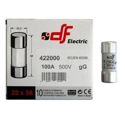 Φυσίγγιο κυλινδρικό πορσελάνης 22x58mm 100Α Gg ταχείας καύσεως