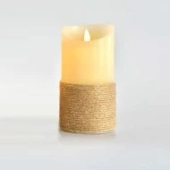 Κερί μπαταρίας 7,5x15cm ιβουάρ με σχοινί, κίνηση στη φλόγα και χρονοδιακόπτη