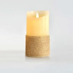 Κερί μπαταρίας 7,5x15cm ιβουάρ με σχοινί, κίνηση στη φλόγα και χρονοδιακόπτη