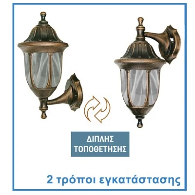 Απλίκα φανάρι επίτοιχο στρόγγυλο ρουστικ διπλής τοποθέτησης pc με ντουί Ε27 στενανό IP44 Απλίκα φανάρι επίτοιχο στρόγγυλο ρουστικ διπλής τοποθέτησης pc με ντουί Ε27 στενανό IP44
