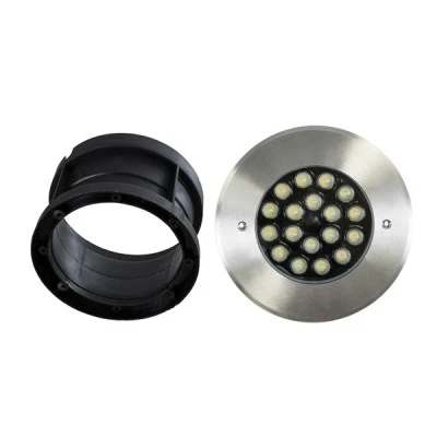 GloboStar® UNDERGROUND-SINA 90572 Χωνευτό Φωτιστικό Σποτ Δαπέδου LED 18W 1710lm 15° DC 24V Αδιάβροχο IP68 Φ20 x Υ11cm Φυσικό Λευκό 4500K - Ανοξείδωτο Ατσάλι - 3 Χρόνια Εγγύηση