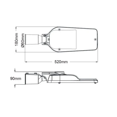 Φωτιστικό δρόμου LED 230VAC 50W 7000lm ενδιάμεσο χρώμα φωτός 4000K 150⁰ x 75⁰ IP66 10kV