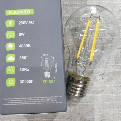 Διακοσμητική λάμπα led filament Ε27 Α60 8W 230V 4000k ενδιάμεσο λευκό φως 1010 lumen διάφανη