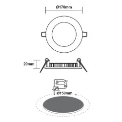Φωτιστικό LED PANEL οροφής χωνευτό στρόγγυλο Φ150mm 230V 12W με ψυχρό χρώμα φωτός 6500K 1100lm σε λευκό χρώμα