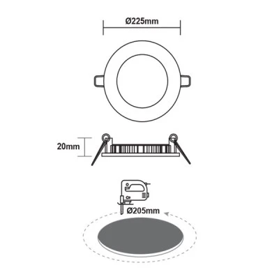 Φωτιστικό LED PANEL οροφής χωνευτό στρόγγυλο Φ205mm 230V 18W με θερμό χρώμα φωτός 3000K 1700lm σε λευκό χρώμα Φωτιστικό LED PANEL οροφής χωνευτό στρόγγυλο Φ205mm 230V 18W με θερμό χρώμα φωτός 3000K 1700lm σε λευκό χρώμα