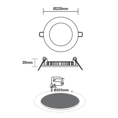Φωτιστικό PANEL LED χωνευτό λευκό στρόγγυλο 230VAC 18W ενδιάμεσο χρώμα φωτός 4000K 1800lm Φ220mm 