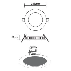Φωτιστικό LED PANEL χωνευτό στρογγυλό λευκό 23W θερμό χρώμα φωτός 3000K 2050Lm Φ298mm 