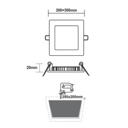 Φωτιστικό LED PANEL τετράγωνο λευκό χωνευτό 23W ενδιάμεσο χρώμα φωτός 4000K 2120Lm 300x300mm 