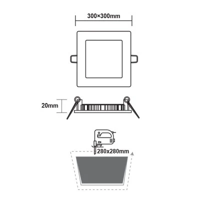 Φωτιστικό LED PANEL τετράγωνο λευκό χωνευτό 23W ενδιάμεσο χρώμα φωτός 4000K 2120Lm 300x300mm 