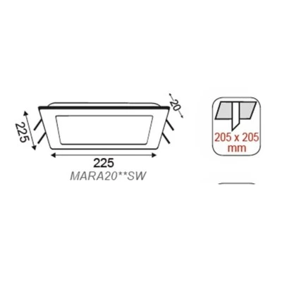 LED Panel Slim Χωνευτό Τετράγωνο 20W ενδιάμεσο φως 4000K 1460lm IP44 
