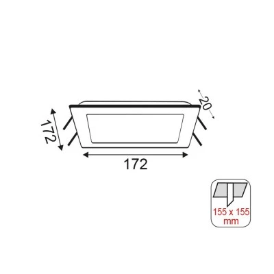 Τετράγωνο Χωνευτό LED Panel 14W με Ψυχρό Φως 6000K 17.2x17.2εκ.